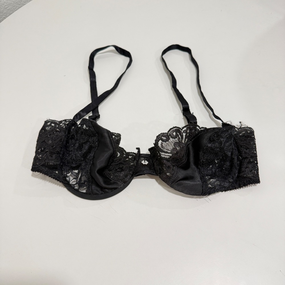 Vintage Christian Dior Intimates Black Lace Underwire Demi Bra 34C 4775 USA Made